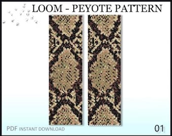 Wzory na bransoletki Delica Beads Loom lub Peyote nr 01 – Pomysł na prezent DIY – Biżuteria z koralikami i skórą węża Pythona – Bransoletka mankietowa Przyjaźń