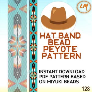 Udda Peyote delica pärlor hattbandsmönster nr 128 - Turkosblå färg PDF-fil - Band för cowboyhatt - Western Style Native Beading - DIY-present