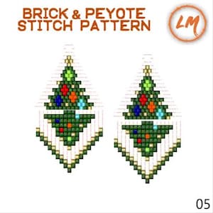 Beaded Brick plius Fringe Christmas Earrings Pattern No.05 - Delica Bead Reflection of a Christmas Tree Ornament Beaded Toys Tree Decoration