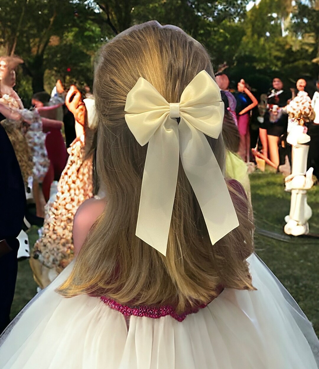 Lily Bow white/ivory Ladies/ Christening Headband Hair Bow With Tail wedding/bridal Bow