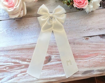 White/Ivory hair bow/christening bow/ bridal veil  (wedding/bridal bow/bridesmaid/flower girl/christening) /personalised hair bow