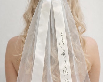 Bridal Bow with Veil | Hen Party Veil Bow | Personalised Bride to Be Veil | Future Mrs Gift | Bridal Shower Accessories | White Hair Bow Cli
