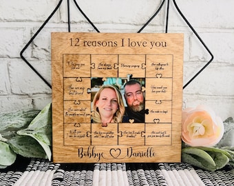 12 Reasons I love you, Puzzle Picture Frame, Heart Puzzle, Personalized Gift, Valentines Gift, Wedding Gift, Personalized Puzzle