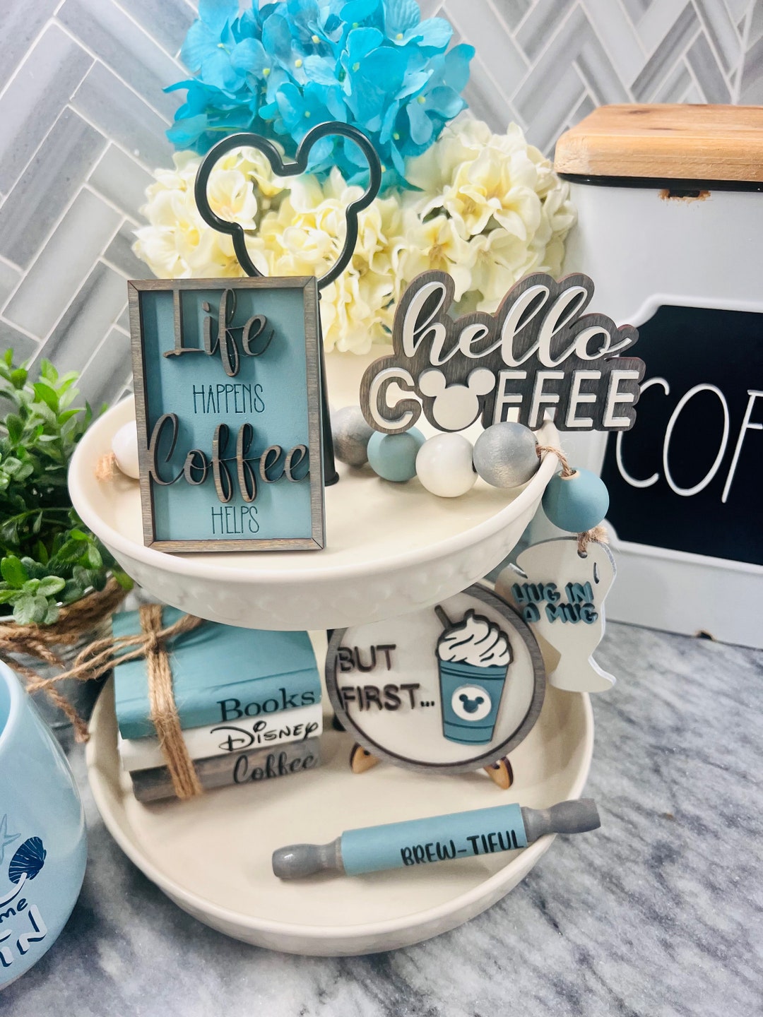 Coffee Tray Set, Mini Books Set, Hello Coffee, Mini Rolling Pin, Tiny