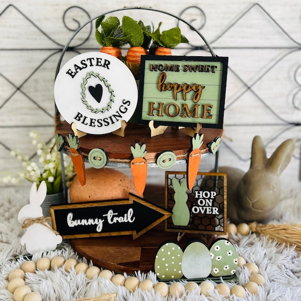 Easter Tiered Tray Set, Rustic Easter Tray Set, Bunny Farmhouse Tray Set