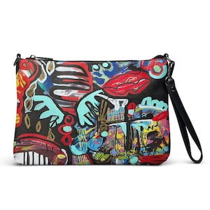 Abstract Cross Body Bag Women Colorful Boho Crossbody Bag Faux Leather Purse Handmade Artistic Design Vegan Leather Handbag Gift