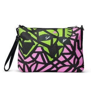 Abstract Cross Body Bag Handmade Faux Leather Purse For Women Cool Modern Vegan Leather Hand Painted Abstract Handbag Gift