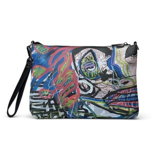 Abstract Cross Body Bag Handmade Faux Leather Purse For Women Cool Modern Vegan Leather Hand Painted Abstract Handbag Gift