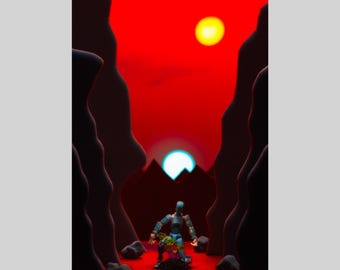 Sci-fi Robot Print - The last sprout on a desert planet