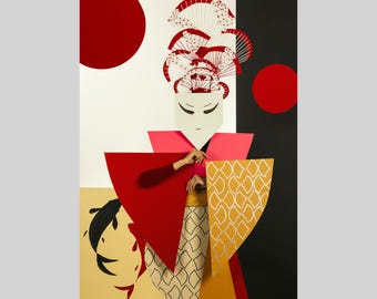 Avant-garde Print - Red paper sun in a Japanese city