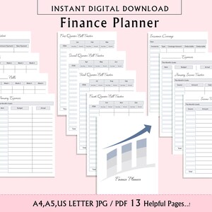 Finance Planner, Monthly Budget Planner, Printable Budget Binder, Bill Tracker, Printable Financial Journal, A4, US letter PDF