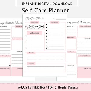 Printable Self Care Planner, Self Care Journal, Mental Health Worksheet, Mindfulness Journal, Wellness Planner Bundle, A4, US letter PDF