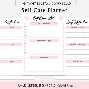 Printable Self Care Planner, Self Care Journal, Mental Health Worksheet, Mindfulness Journal, Wellness Planner Bundle, A4, US letter PDF