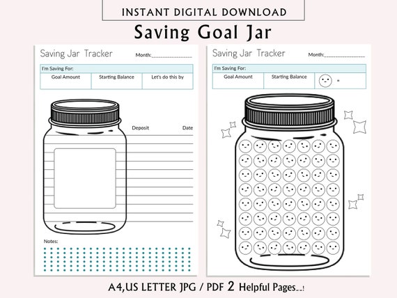 PRINTABLE Saving Goal Jar Money Savings Tracker Savings | Etsy