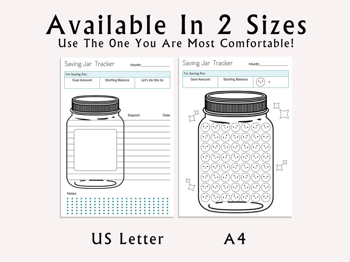 PRINTABLE Saving Goal Jar, Money Savings Tracker, Savings Challenge ...