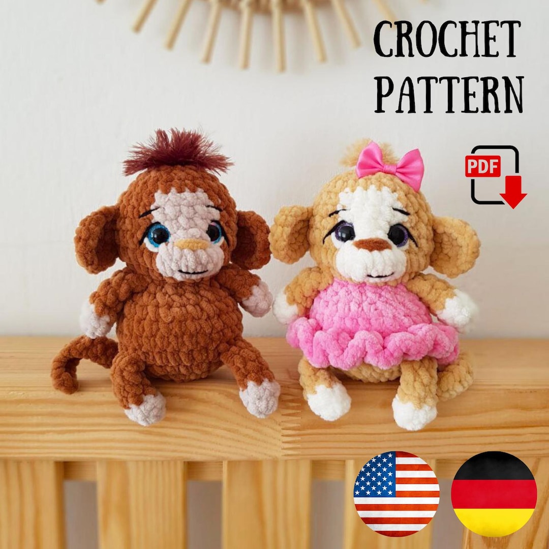 Crochet Monkey Pattern - Amigurumi Safari Pattern – Plush Little Monkey ...