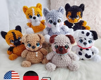 Virkmönster minivalpar: husky, corgi, mops, labrador, dalmatiner – Virkat hundmönster – Virkad valp – Amigurumi hund