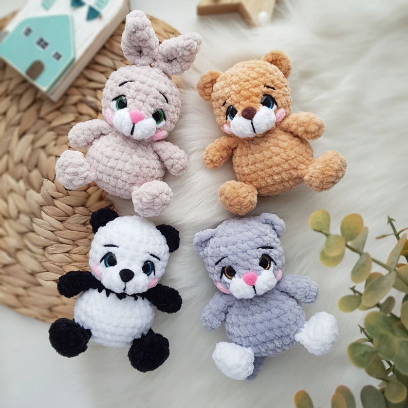 Virkmönster minileksaker: björn, panda, kanin, katt – Virkat nallebjörnsmönster – Virkad katt – Amigurumi-kanin bild 9