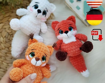 Crochet pattern mini toys : fox cub, squirrel cub, arctic fox – Crochet fox pattern – Crochet squirrel – Amigurumi pattern