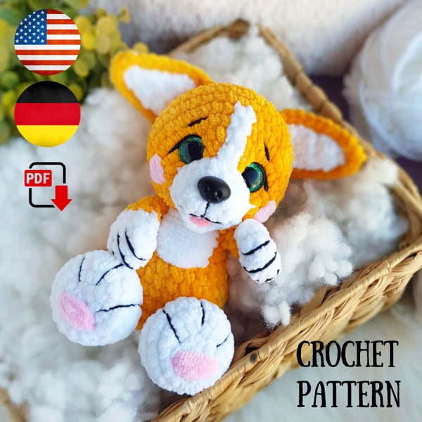 Crochet Corgi Pattern - Amigurumi Corgi - crochet dog pattern - Plush Corgi crochet