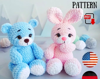 Teddy bear pattern Amigurumi PDF tutorial - Crochet Rabbit pattern - Bear and Bunny plush pattern ChirkaToys