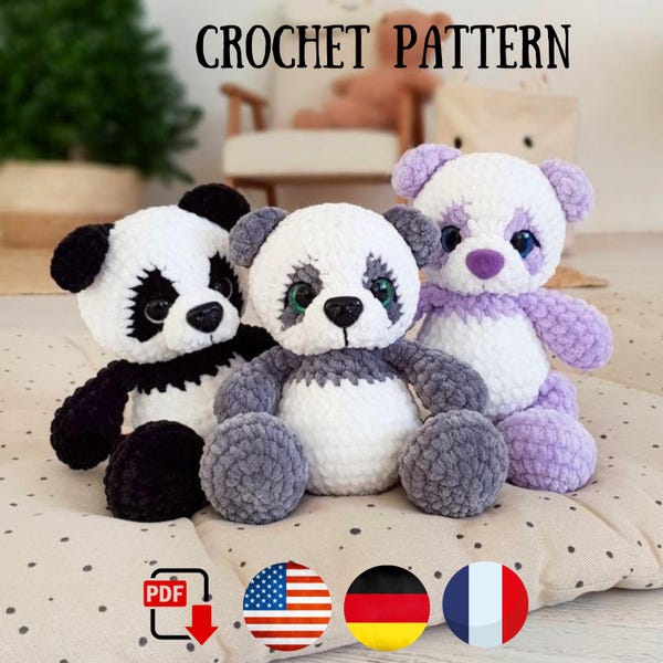 Crochet panda pattern - Amigurumi bear panda pattern - Plush panda pattern