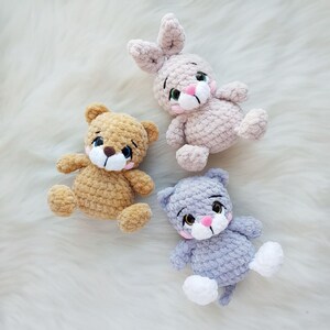 Virkmönster minileksaker: björn, panda, kanin, katt – Virkat nallebjörnsmönster – Virkad katt – Amigurumi-kanin bild 5