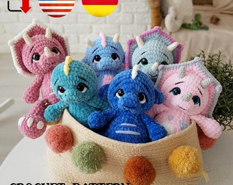 Crochet Triceratops pattern - Crochet Dragon - Crochet Dinosaur pattern - Amigurumi Dragon