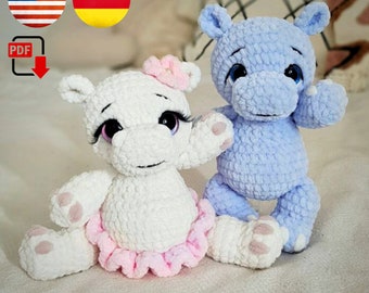 Crochet Hippo pattern - Amigurumi hippopotamus – Plush hippopotamus tutorial