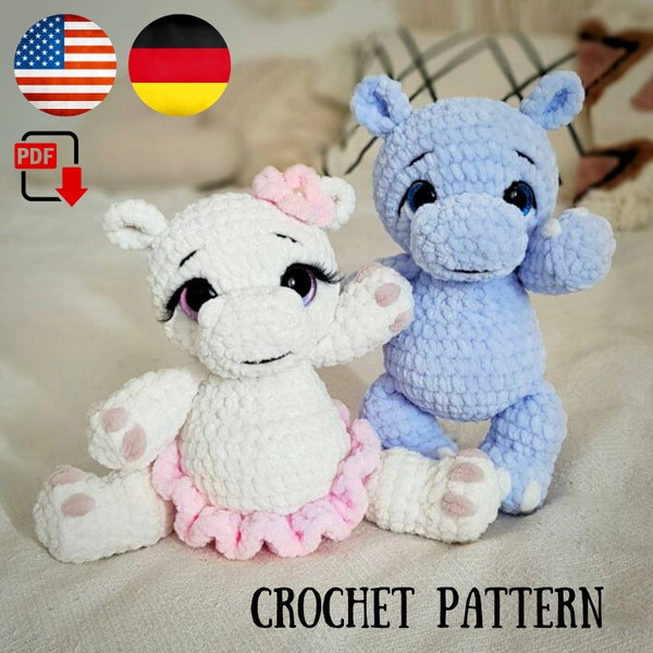 Crochet Hippo pattern - Amigurumi hippopotamus – Plush hippopotamus tutorial