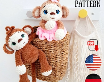 Crochet pattern Monkey - Amigurumi Monkey pattern PDF tutorial - Stuffed Monkey plush pattern amigurumi animals by ChirkaToys