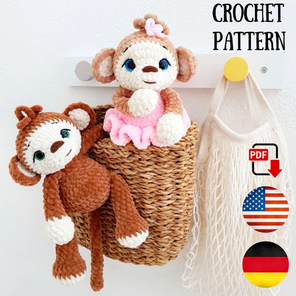 Crochet pattern Monkey - Amigurumi Monkey pattern PDF tutorial - Stuffed Monkey plush pattern amigurumi animals by ChirkaToys