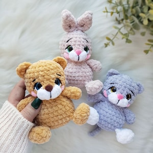 Virkmönster minileksaker: björn, panda, kanin, katt – Virkat nallebjörnsmönster – Virkad katt – Amigurumi-kanin bild 4