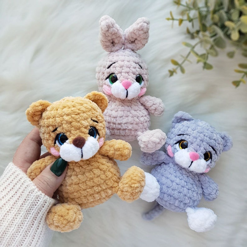 Virkmönster minileksaker: björn, panda, kanin, katt – Virkat nallebjörnsmönster – Virkad katt – Amigurumi-kanin bild 4