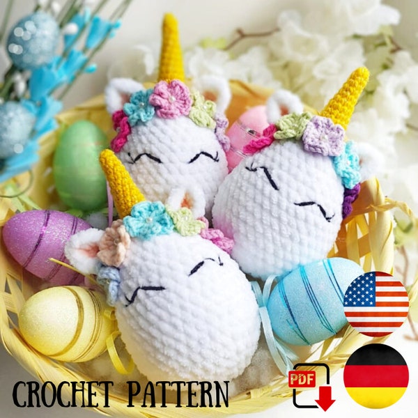 Patrón amigurumi de crochet de decoración de Pascua - Patrón de crochet de huevo de Pascua de unicornio - tutorial de bricolaje PDF