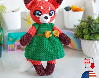 Crochet Fox pattern PDF English Amigurumi toy - Stuffed Fox plush pattern - Crochet doll Fox in dress pattern PDF tutorial