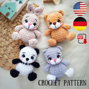 Mini giocattoli con motivo all'uncinetto: orsetto, panda, coniglietto, gatto – Schema orsetto all'uncinetto – Gatto all'uncinetto – Coniglietto Amigurumi