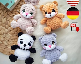 Crochet pattern mini toys : bear, panda, bunny, cat – Crochet Teddy bear pattern – Crochet cat – Amigurumi bunny