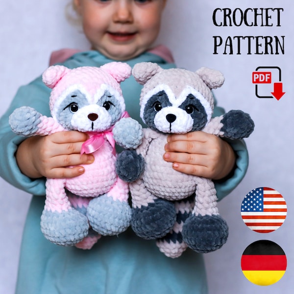 Patrón amigurumi Mapache crochet patrón PDF tutorial - Mapache relleno peluche patrón amigurumi por ChirkaToys