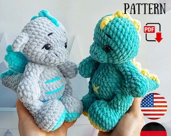 Patrón de ganchillo Dragón amigurumi PDF tutorial Inglés - Patrón de peluche 2 en 1 Dragón Dino - Patrón de peluche Dragón - Patrón Dinosaurio a crochet