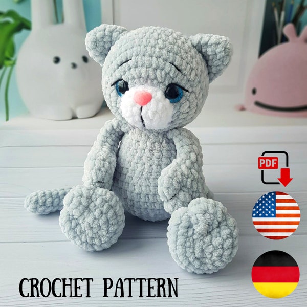 Häkelanleitung Katze - Amigurumi Katzenmuster PDF - Gefüllte Katze Plüsch-Muster - Amigurumi Tiere - Anleitung Chirkatoys