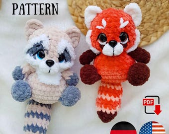 Crochet Raccoon Red panda pattern - Amigurumi Raccoon pattern – Mini raccoon – Plush Red panda