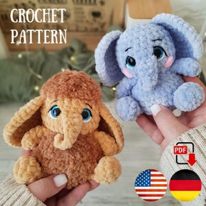 Crochet Elephant pattern - Amigurumi Mammoth pattern – Plush Elephant crochet – Little Mammoth