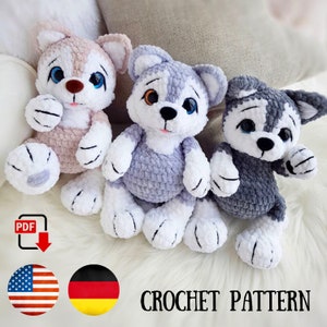 Crochet Husky pattern - Amigurumi Husky – crochet dog pattern – Plush Husky crochet