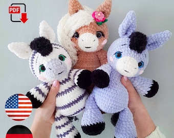 Crochet pattern Horse Zebra Donkey PDF tutorial - Amigurumi Horse plush pattern - Crochet Unicorn Digital pattern ChirkaToys