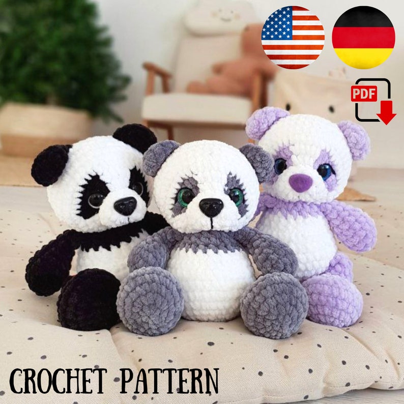 Crochet panda pattern Amigurumi bear panda pattern Plush panda pattern image 1