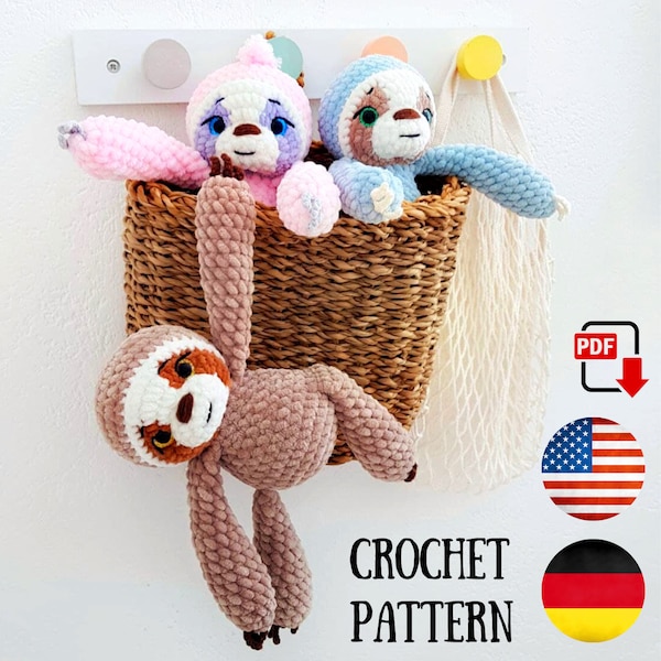 Faultier Häkelanleitung - Amigurumi Häkelanleitung für Faultiere - Schnittmuster - Anleitung für ein Faultier