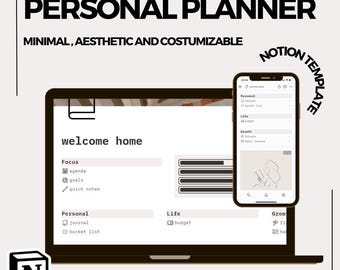 Minimalist Notion Life Planner: Daily, Weekly, Budget Template (Digital Download