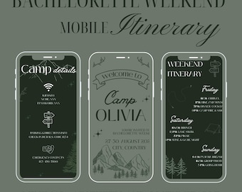 Camping Bachelorette Weekend Itinerary: Wild in the Wood Mobile Template, Editable for Mobile/Print (Canva)