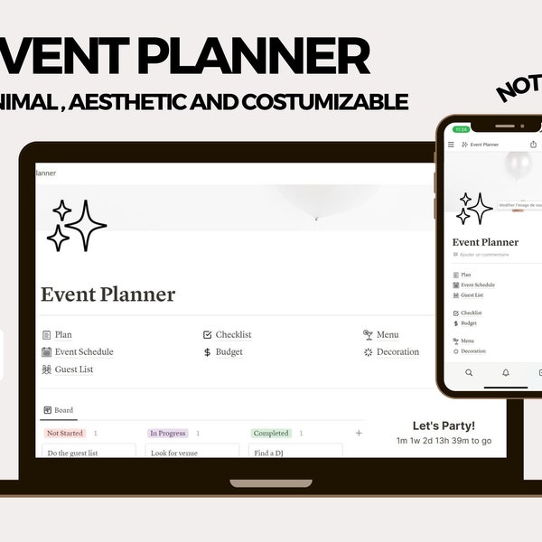 Notion Template, Event Planner, Digital Party Planner, Notion Event Planning, Digital Party Checklist, Notion Dashboard, Guestlist Tracker